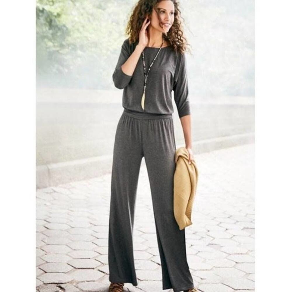 Soft Surroundings Gray Dolman Sleeve Jumpsuit Super Soft Time Place Self Sz M